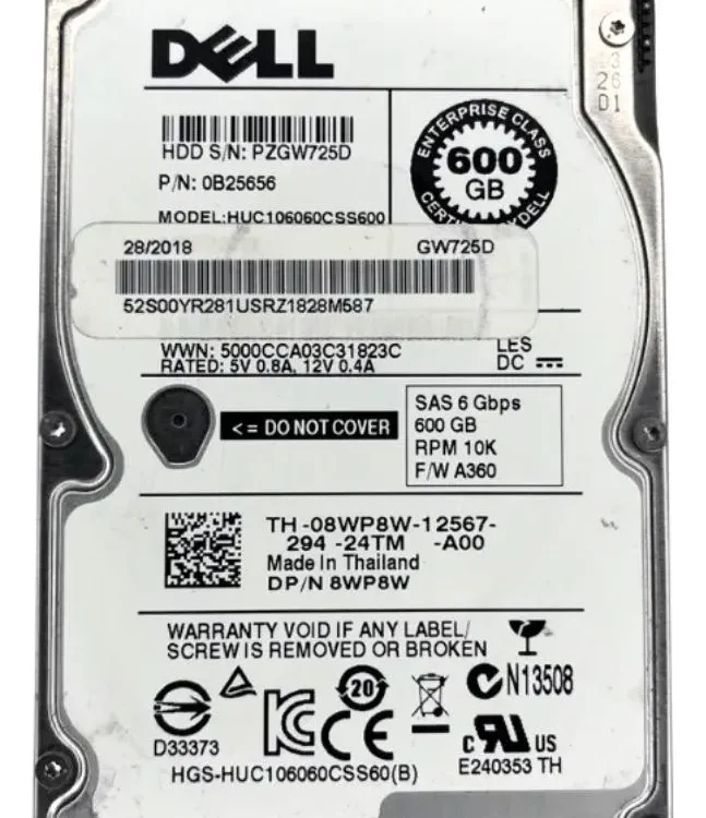 Disco Rígido Interno Dell 600Gb 10K 2.5 SAS - 0B25656