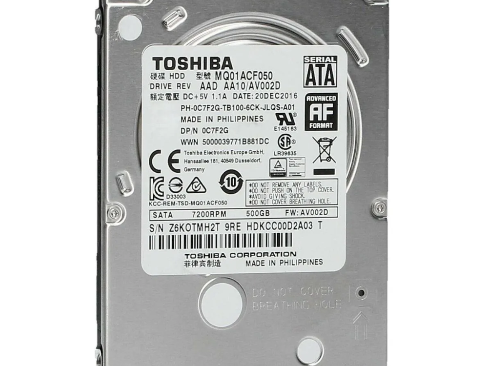 Disco Rígido Interno Toshiba 500Gb 7.2K 2.5 SATA - 0C7F2G