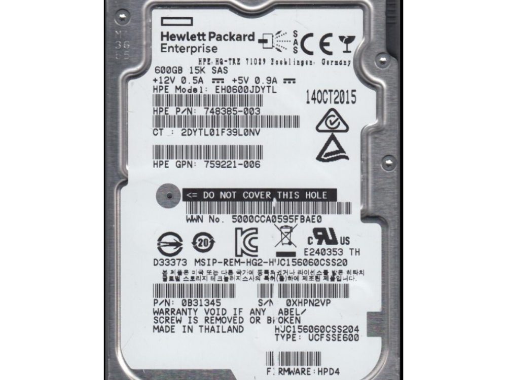 Disco Rígido Interno HP 600Gb 15K 2.5 SAS - 0B31345