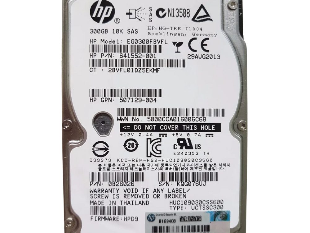 Disco Rígido Interno HP 300Gb 10K 2.5 SAS - 641552-001