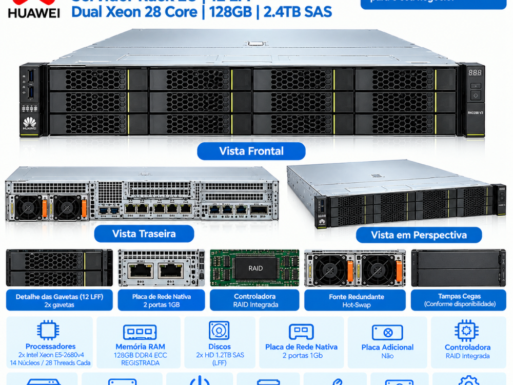 Alternative view of Servidor Huawei RH2288 V3 12LFF Dual Xeon 28 Core 128GB 2.4TB SAS