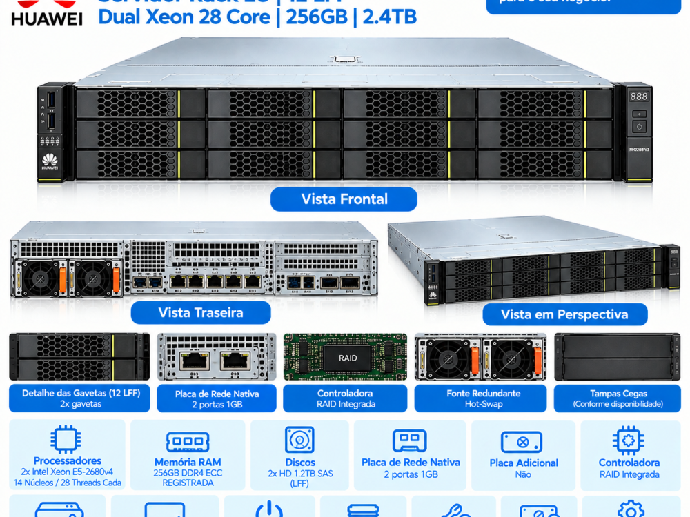 Alternative view of Servidor Huawei RH2288 V3 12LFF Dual Xeon 28 Core 256GB 2.4TB SAS