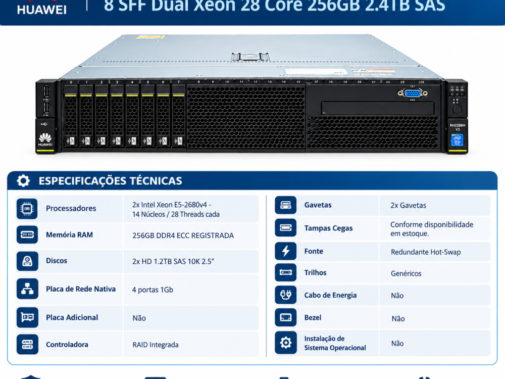 Alternative view of Servidor Huawei RH2288 v3 8 SFF Dual Xeon 28 Core 256GB 2.4TB SAS