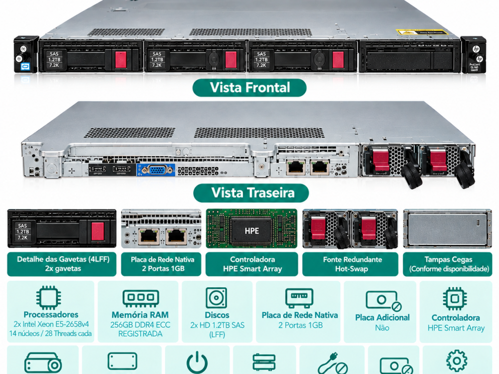 Alternative view of Servidor HPE DL160 Gen9 4LFF Dual E5-2658v4 256GB 2.4TB SAS
