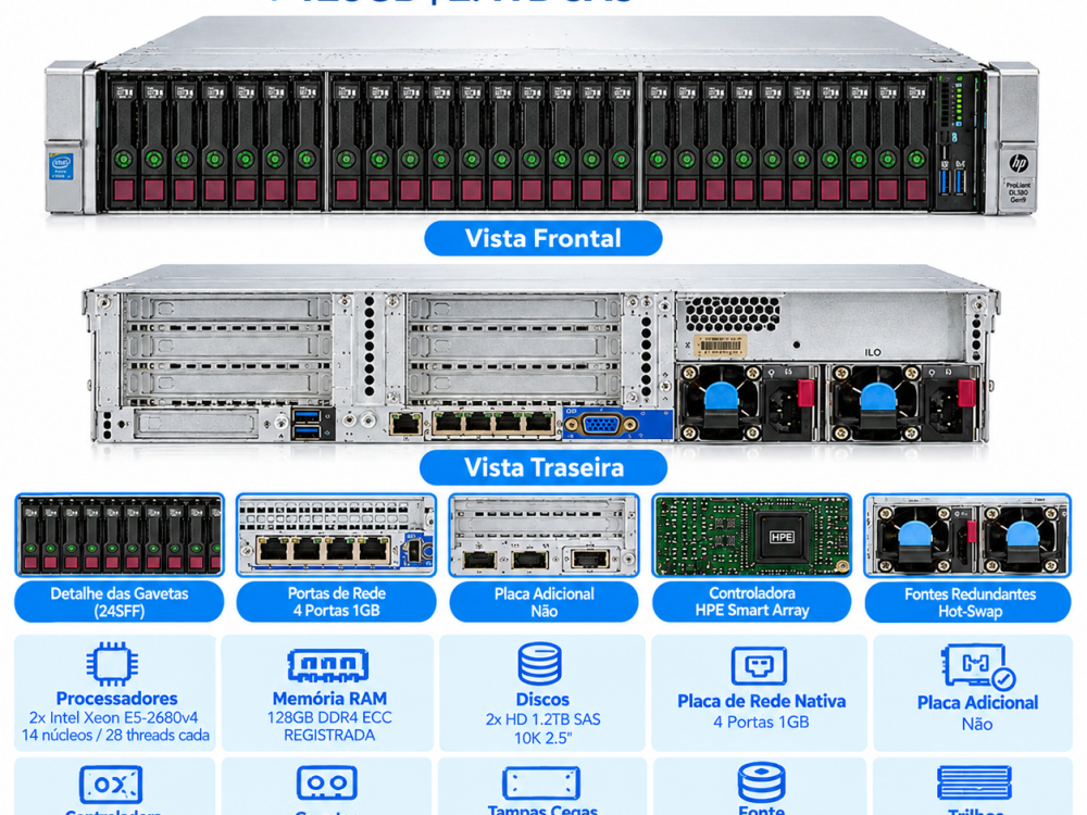 Alternative view of Servidor HPE DL380 G9 24SFF Dual E5-2680v4 128GB 2.4TB SAS
