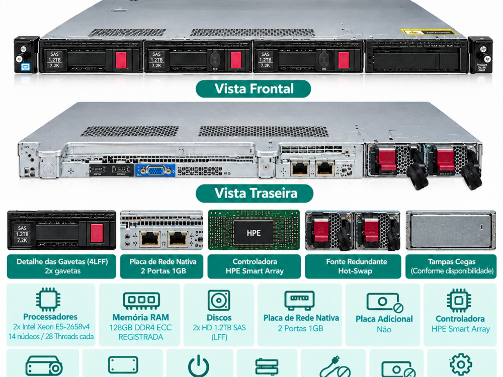 Alternative view of Servidor HPE DL160 Gen9 4LFF Dual E5-2658v4 128GB 2.4TB SAS