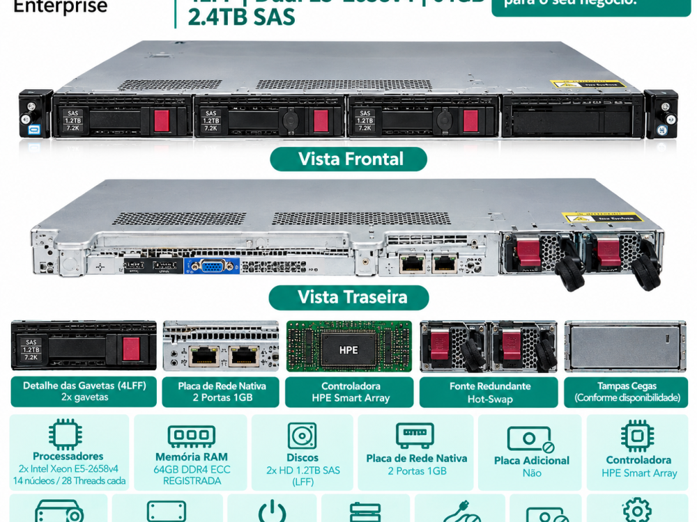 Alternative view of Servidor HPE DL160 Gen9 4LFF Dual E5-2658v4 64GB 2.4TB SAS