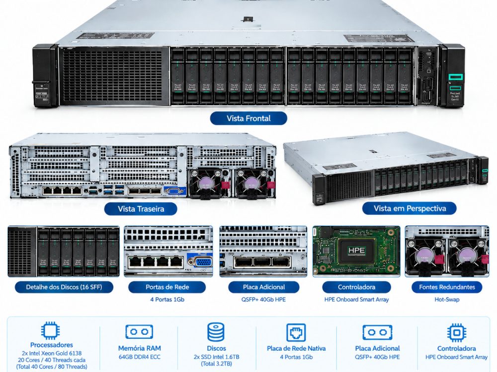 Alternative view of Servidor HPE DL380 Gen10 16 SFF NVME Dual Gold 6138 64GB SSD 3.2Tb