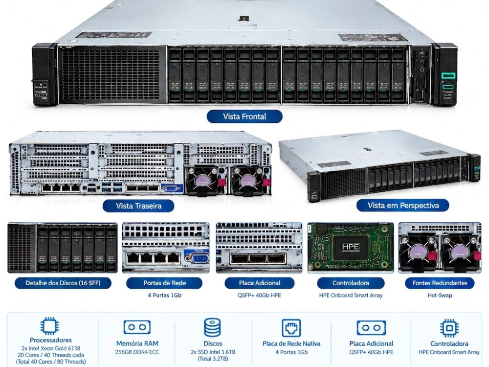 Servidor HPE DL380 Gen10 16 SFF NVME Dual Gold 6138 256GB SSD 3.2TB - Imagem 5