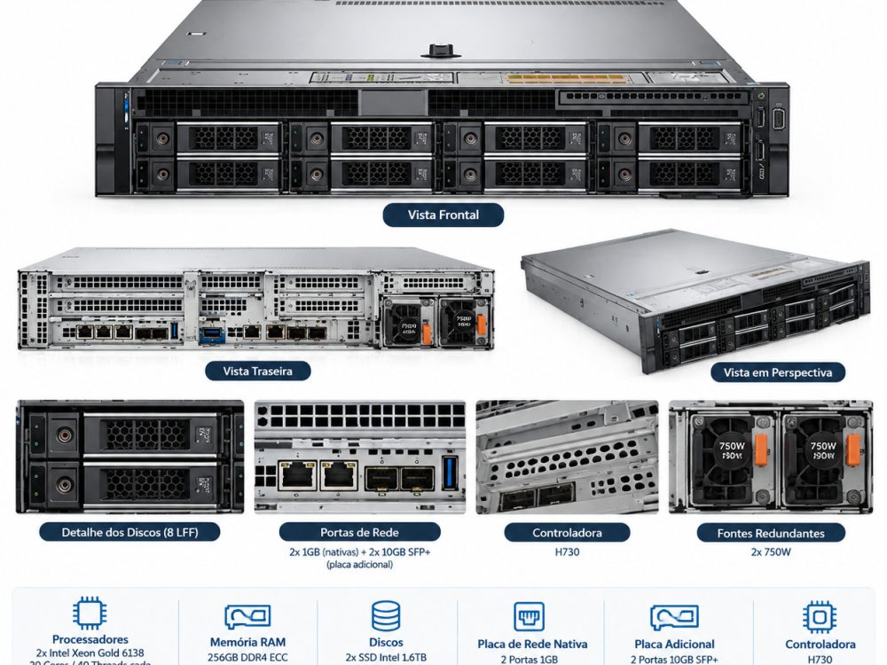 Servidor Dell R540 8LFF Dual Xeon Gold 6138 256GB 3.2TB SSD - Imagem 2