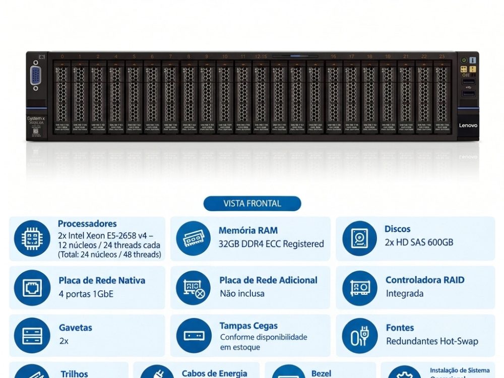 Alternative view of Servidor Lenovo IBM System x3650 M5 24SFF 32GB RAM 2x HD 600GB SAS