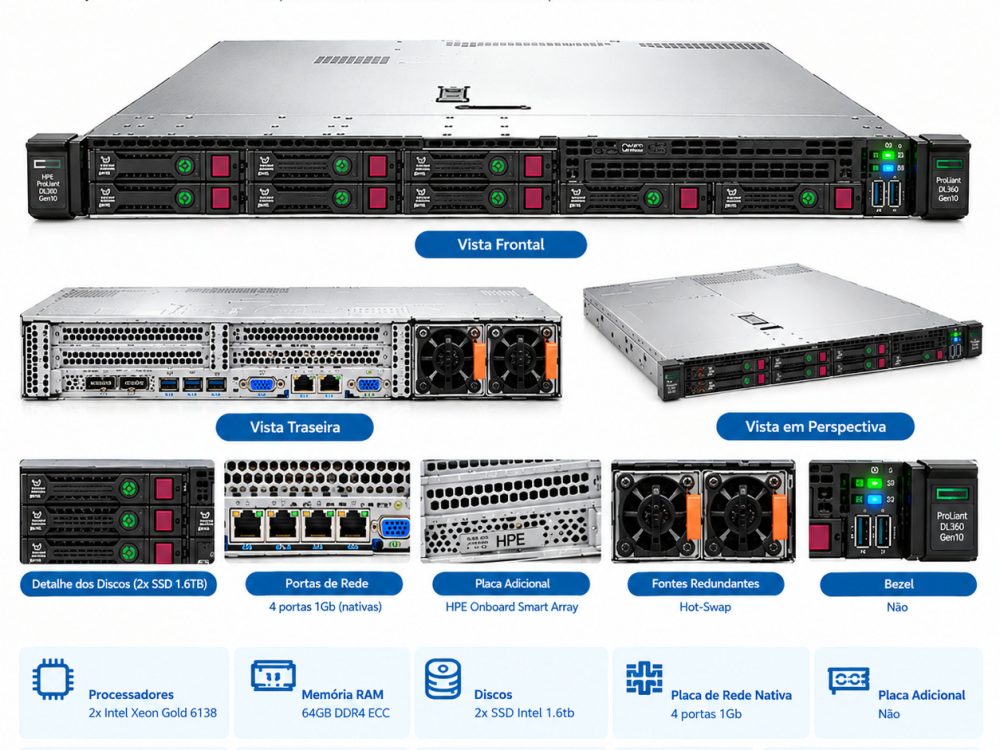 Alternative view of Servidor HP DL360 G10 8SFF Dual Gold 6138 64GB 2x 1.6TB SSD