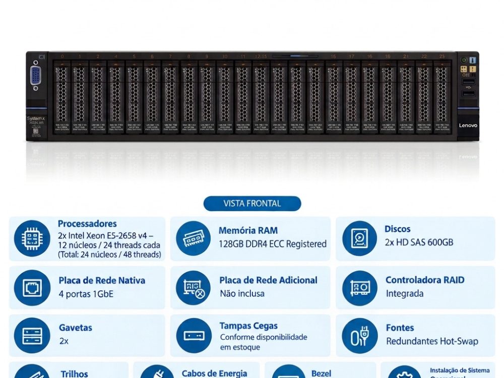 Alternative view of Servidor Lenovo IBM System x3650 M5 24SFF 64GB RAM 2x HD 600GB SAS