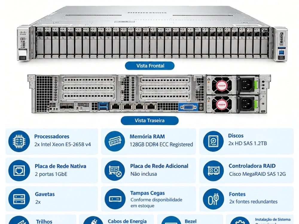 Alternative view of Servidor Cisco UCS C240 M4 2x Xeon E5-2658 v4 128GB RAM 2x HD 1.2TB SAS
