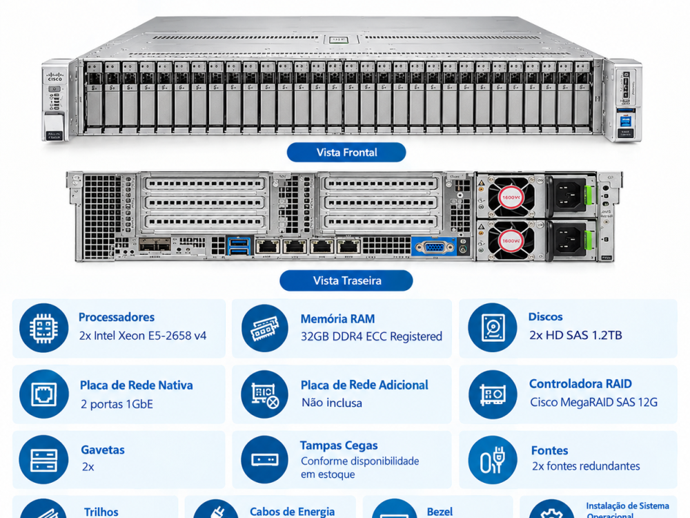 Alternative view of Servidor Cisco UCS C240 M4 2x Xeon E5-2658 v4 32GB RAM 2x HD 1.2TB SAS