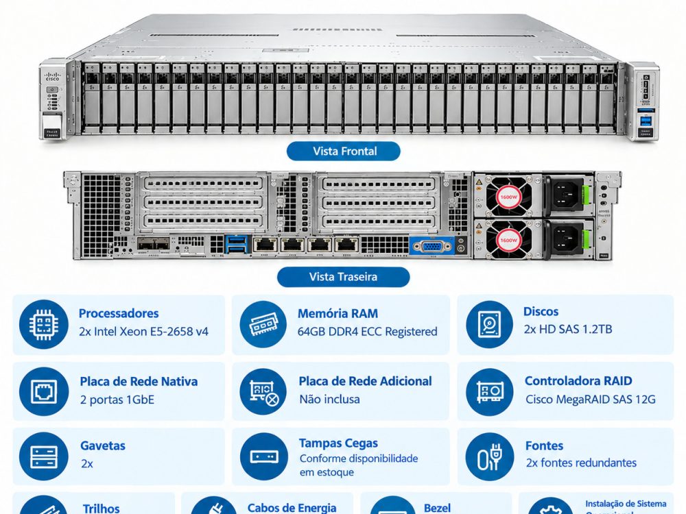 Alternative view of Servidor Cisco UCS C240 M4 2x Xeon E5-2658 v4 64GB RAM 2x HD 1.2TB SAS