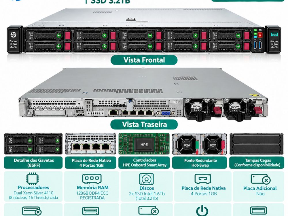 Alternative view of Servidor HP DL360 G10 8SFF Dual Xeon Silver 4110 128GB SSD 3.2TB